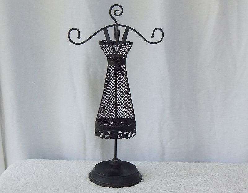 A RATHER QUAINT VINTAGE LOOK METAL DRESS AND 4 "ARM" JEWELRY HANGER / RING DISH STAND !! SWEET !!