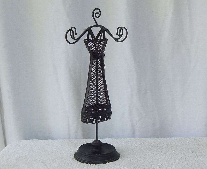 A RATHER QUAINT VINTAGE LOOK METAL DRESS AND 4 "ARM" JEWELRY HANGER / RING DISH STAND !! SWEET !!