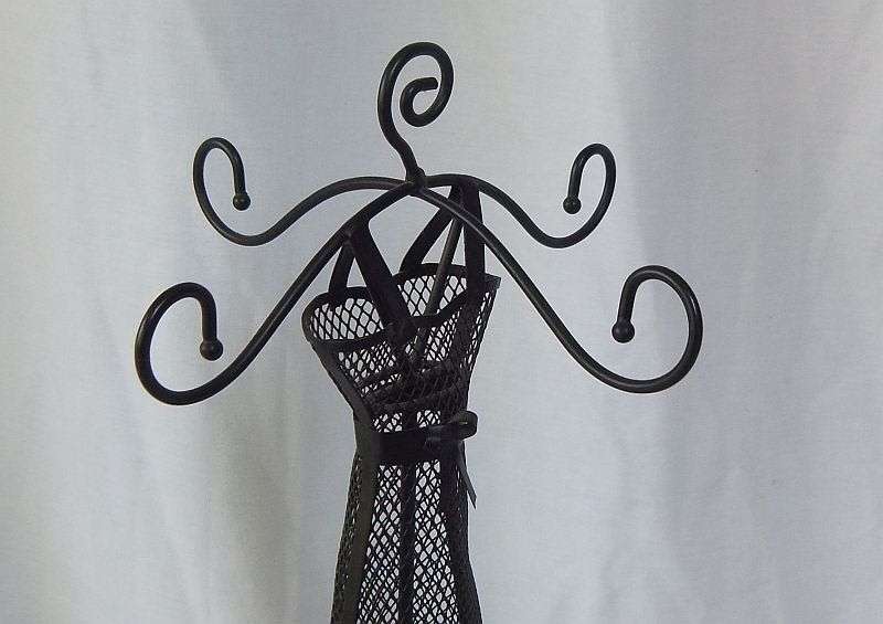 A RATHER QUAINT VINTAGE LOOK METAL DRESS AND 4 "ARM" JEWELRY HANGER / RING DISH STAND !! SWEET !!