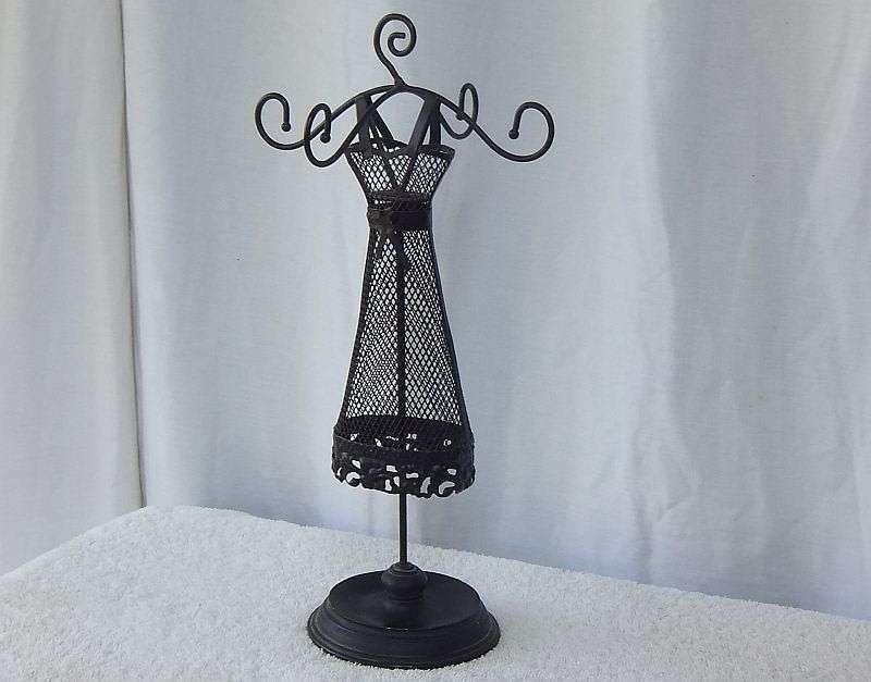 A RATHER QUAINT VINTAGE LOOK METAL DRESS AND 4 "ARM" JEWELRY HANGER / RING DISH STAND !! SWEET !!