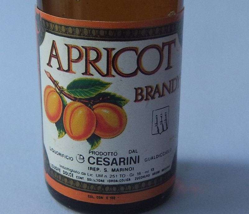 SEALED !! 16 ML VINTAGE MINIATURE !! UNKNOWN % ALCOHOL ..."APRICOT BRANDY" ITALIAN