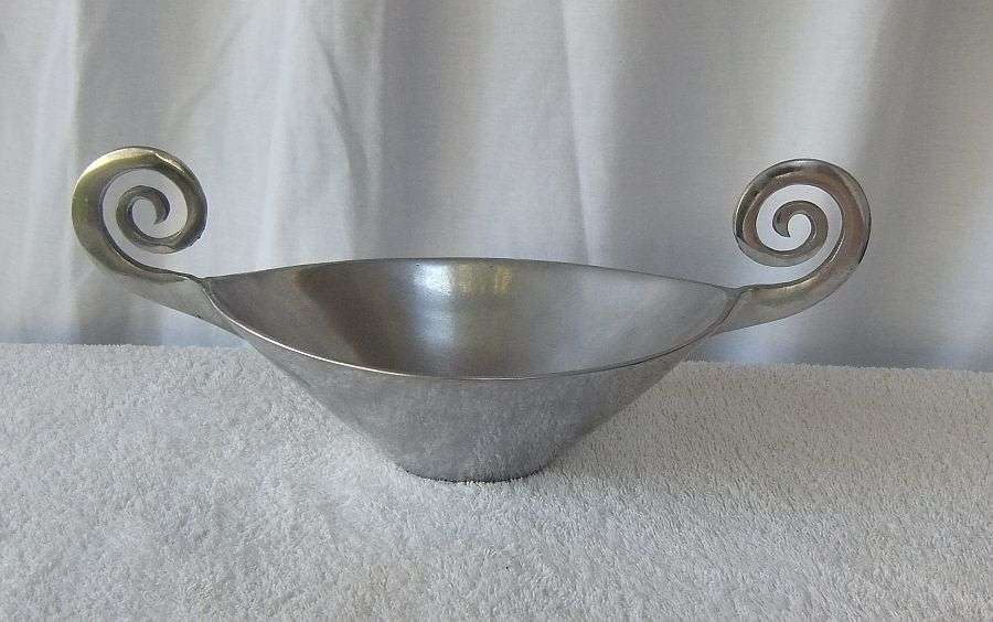 TOO COOL !! A LARGE CARROL BOYES STYLE METAL FRUIT BOWL WITH "SWIRLING" DECORATION !! MUST HAVE !!