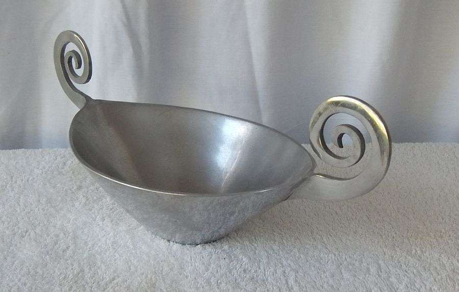 TOO COOL !! A LARGE CARROL BOYES STYLE METAL FRUIT BOWL WITH "SWIRLING" DECORATION !! MUST HAVE !!