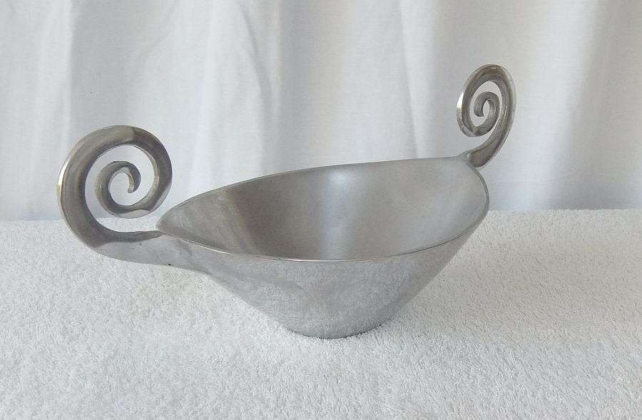 TOO COOL !! A LARGE CARROL BOYES STYLE METAL FRUIT BOWL WITH "SWIRLING" DECORATION !! MUST HAVE !!