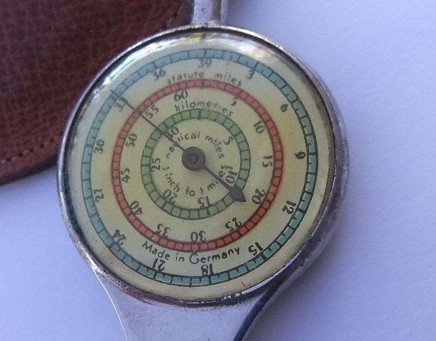 AN INTERESTING VINTAGE GERMAN MADE MAP MEASURING WHEEL WITH ORIGINAL HOLDER !! WORKS !!
