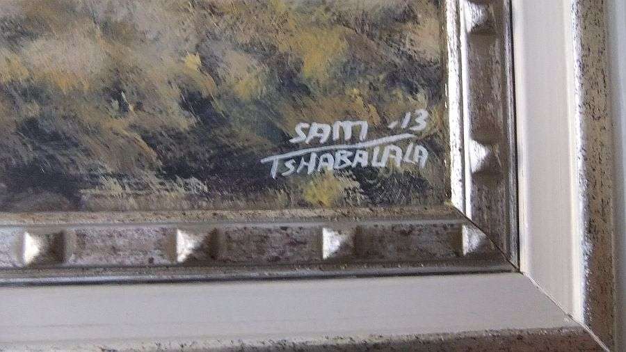 AN ABSOLUTELY MAGNIFICENT ORIGINAL ARTWORK BY SA ARTIST SAM THSABALALA !! OIL ON BOARD !! WOW !!