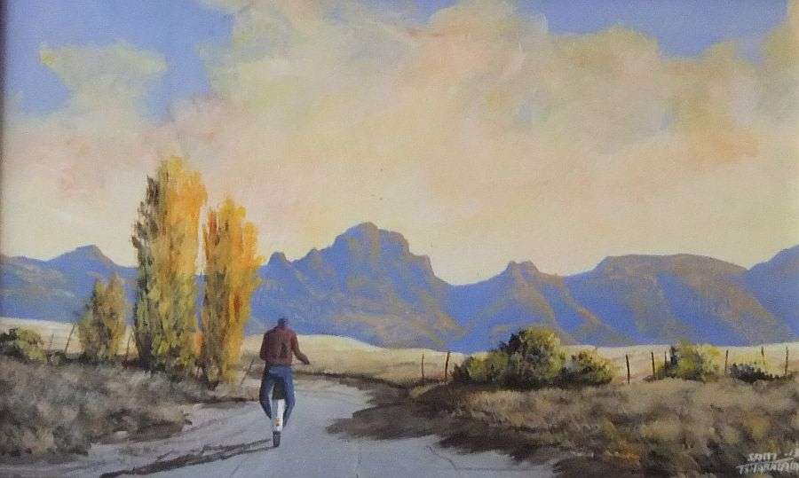 AN ABSOLUTELY MAGNIFICENT ORIGINAL ARTWORK BY SA ARTIST SAM THSABALALA !! OIL ON BOARD !! WOW !!