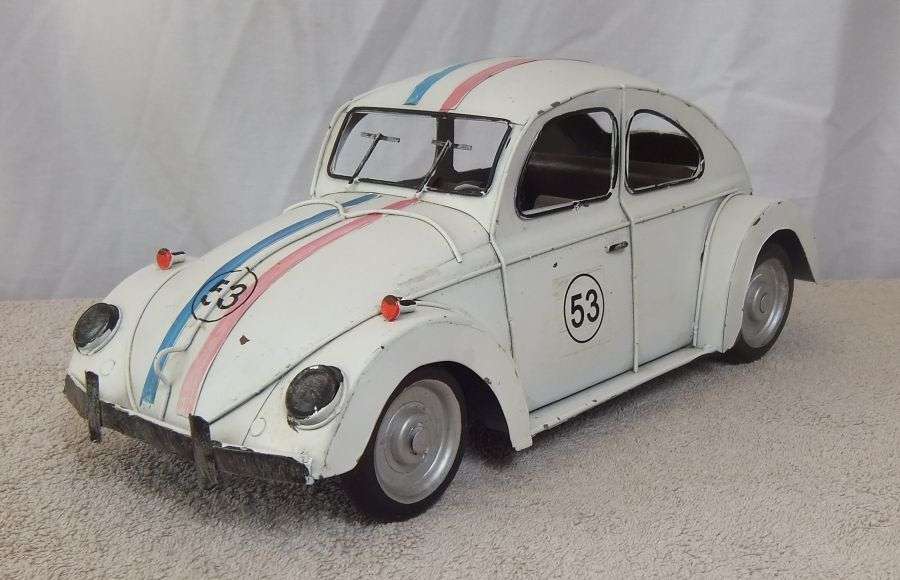 A TOTALLY COOL VINTAGE LOOK "" EXTRA BIG "" TIN METAL VOLKSIE ... WITH RACING STRIPES !! A FUN FIND