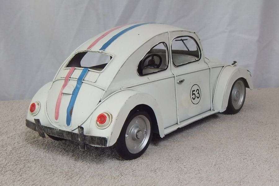 A TOTALLY COOL VINTAGE LOOK "" EXTRA BIG "" TIN METAL VOLKSIE ... WITH RACING STRIPES !! A FUN FIND