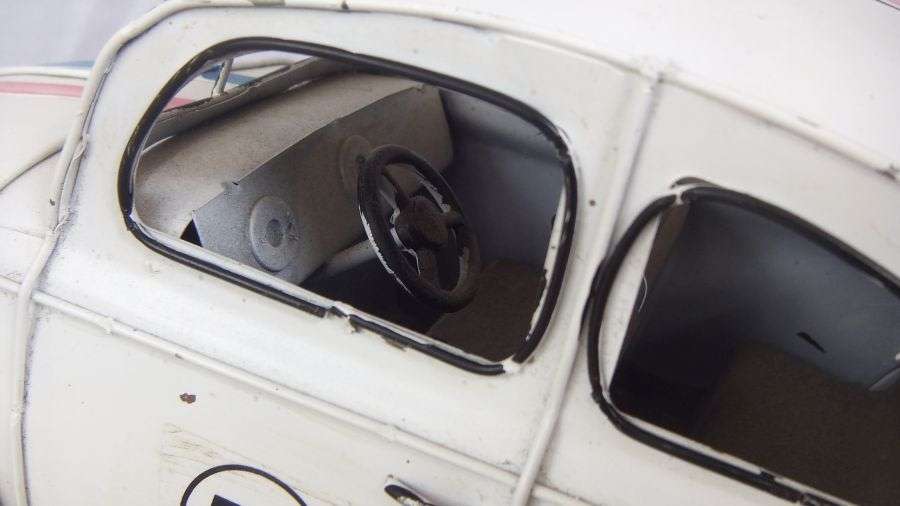 A TOTALLY COOL VINTAGE LOOK "" EXTRA BIG "" TIN METAL VOLKSIE ... WITH RACING STRIPES !! A FUN FIND