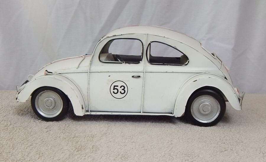 A TOTALLY COOL VINTAGE LOOK "" EXTRA BIG "" TIN METAL VOLKSIE ... WITH RACING STRIPES !! A FUN FIND