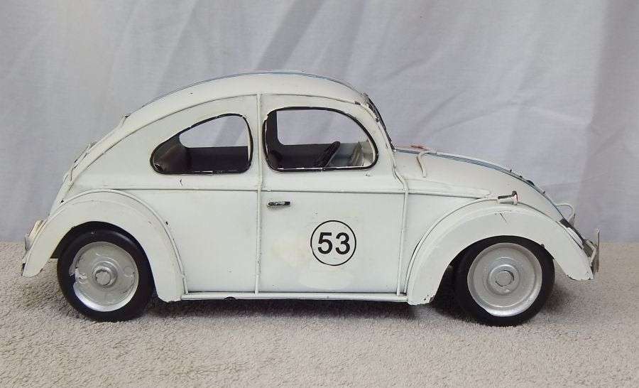 A TOTALLY COOL VINTAGE LOOK "" EXTRA BIG "" TIN METAL VOLKSIE ... WITH RACING STRIPES !! A FUN FIND