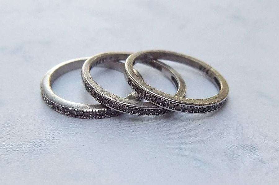 WOW !! THREE FABULOUS ""HALF ETERNITY"" SOLID STERLING SILVER RINGS TO ACCENTUATE YOUR COLLECTION !!