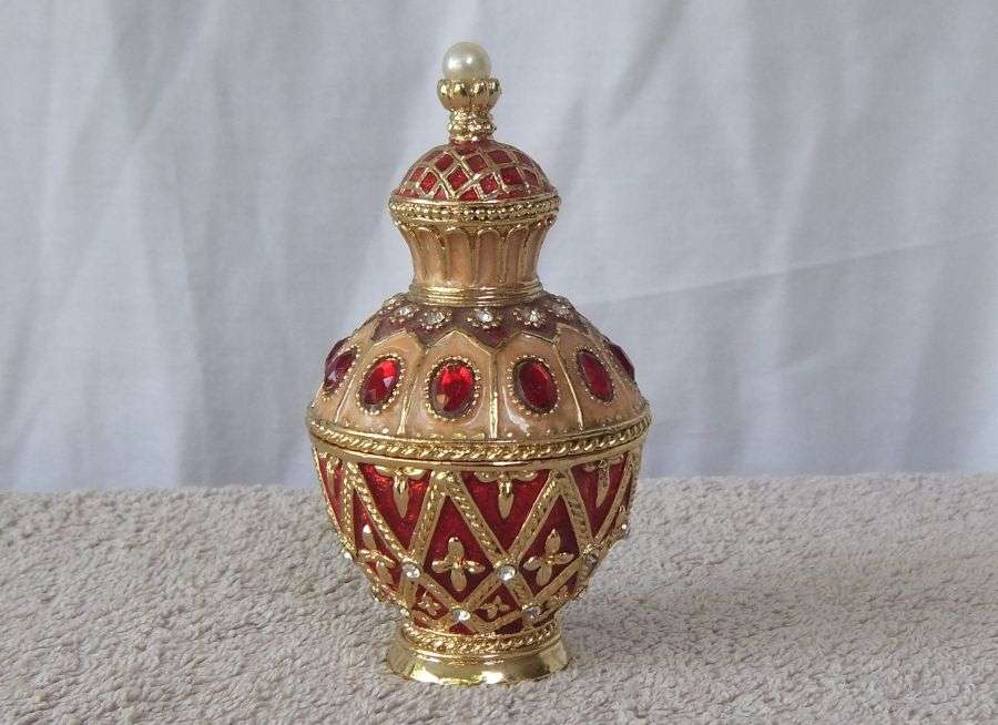 A GORGEOUS HEAVY METAL AND ENAMEL "" JEWELED "" FABERGE STYLE TRINKET BOX WITH MAGNETIC CLASP !! WOW