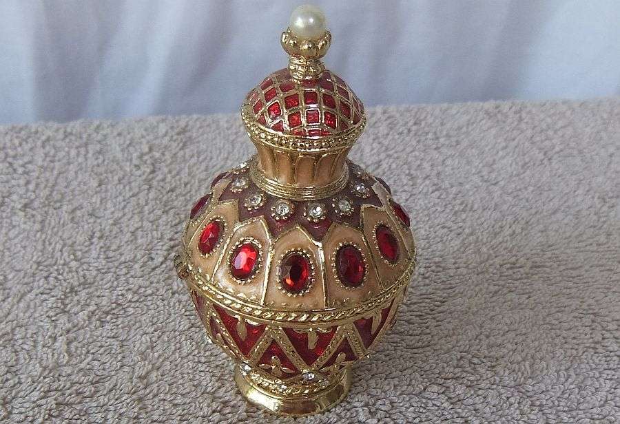 A GORGEOUS HEAVY METAL AND ENAMEL "" JEWELED "" FABERGE STYLE TRINKET BOX WITH MAGNETIC CLASP !! WOW