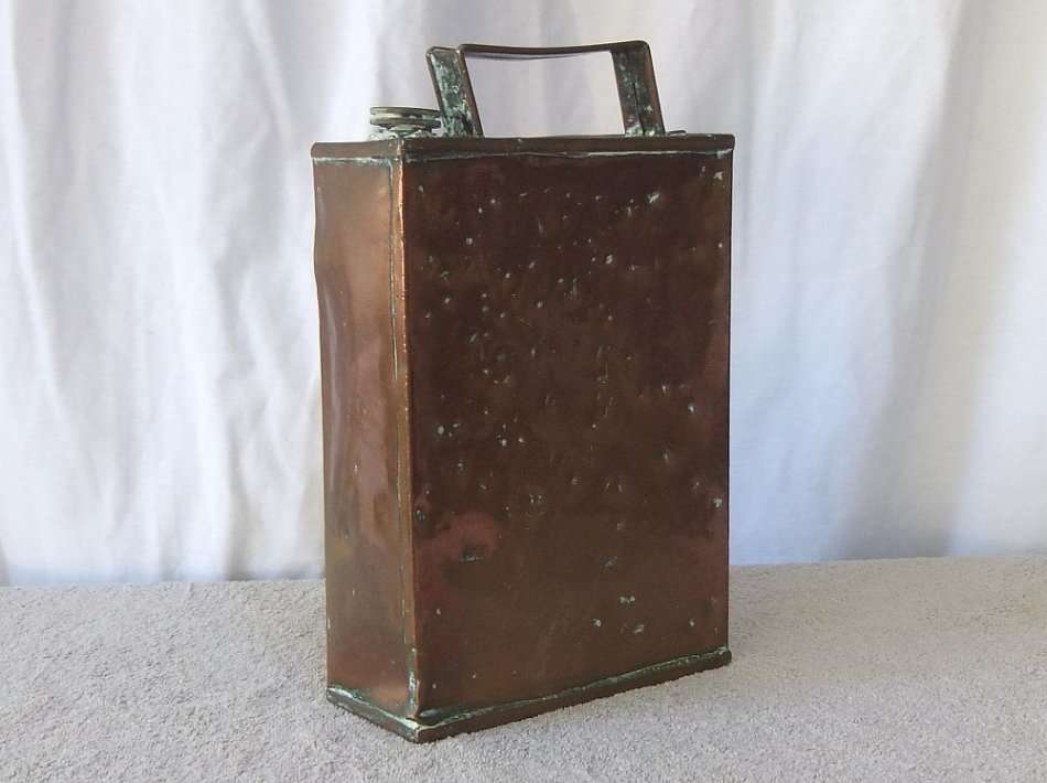 UNKNOWN USE !! AN OLD LOOKING NUMBERED COPPER CAN , PERHAPS FOR OILS OR FUEL !! HEAVY LITTLE THING
