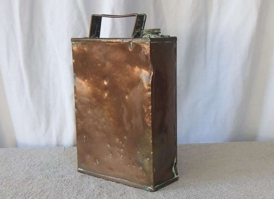 UNKNOWN USE !! AN OLD LOOKING NUMBERED COPPER CAN , PERHAPS FOR OILS OR FUEL !! HEAVY LITTLE THING