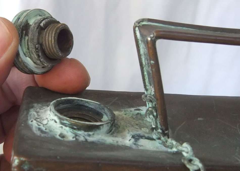 UNKNOWN USE !! AN OLD LOOKING NUMBERED COPPER CAN , PERHAPS FOR OILS OR FUEL !! HEAVY LITTLE THING