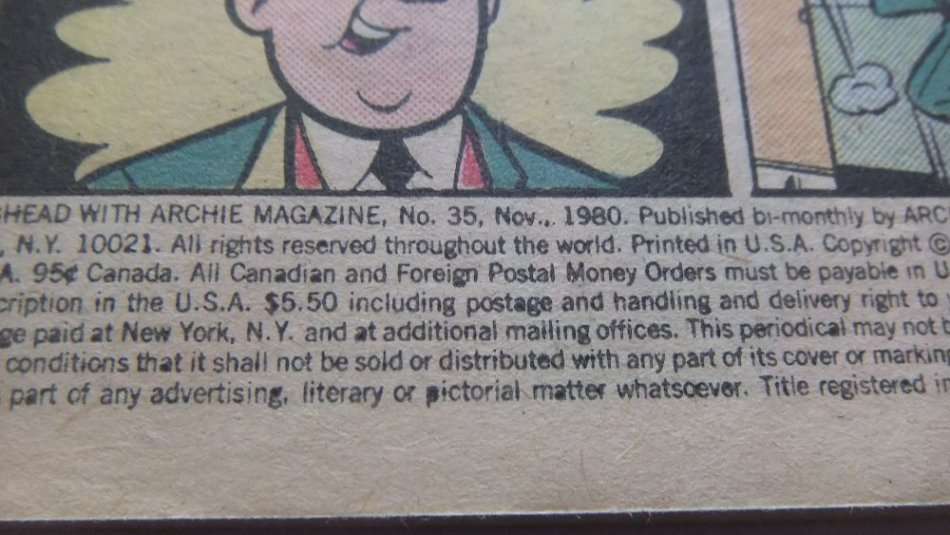 NOVEMBER 1980 VINTAGE COMICS DIGEST "" JUGHEAD WITH ARCHIE ""  NO 35 !! FREE COMBINING !!