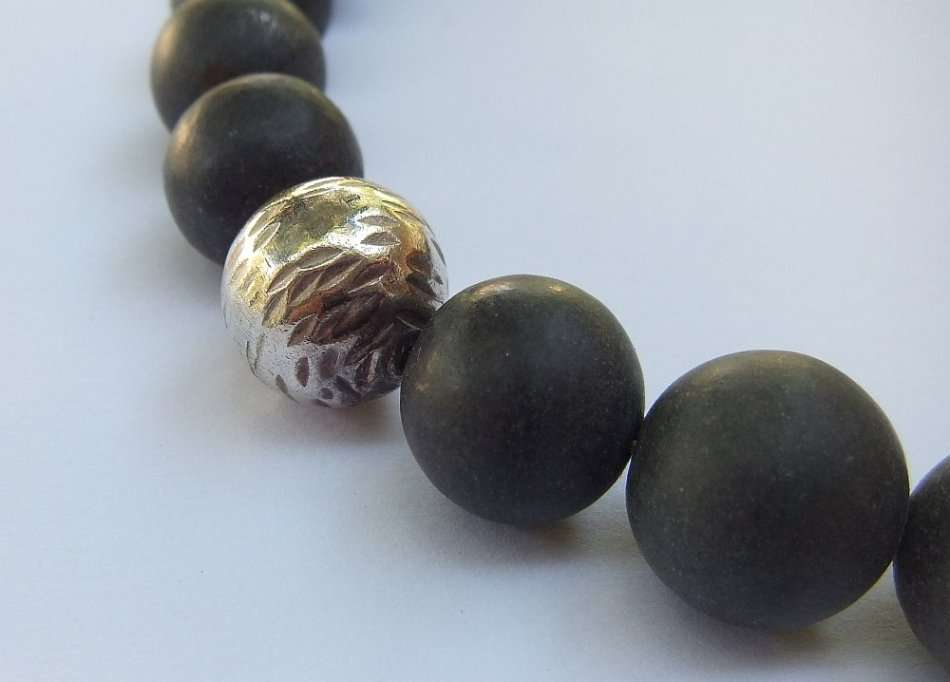 A HEAVY ARTISAN MADE BEAD NECKLACE WITH STERLING SILVER CLASP AND STERLING SILVER BEADS !! LOOK !!