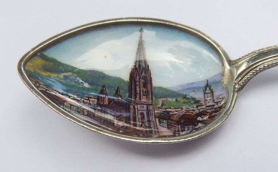 OH WOW !! A LOT OF FIVE SOLID SILVER AND ENAMEL TEASPOONS !! EXCELLENT DETAIL !! 80% SILVER CONTENT