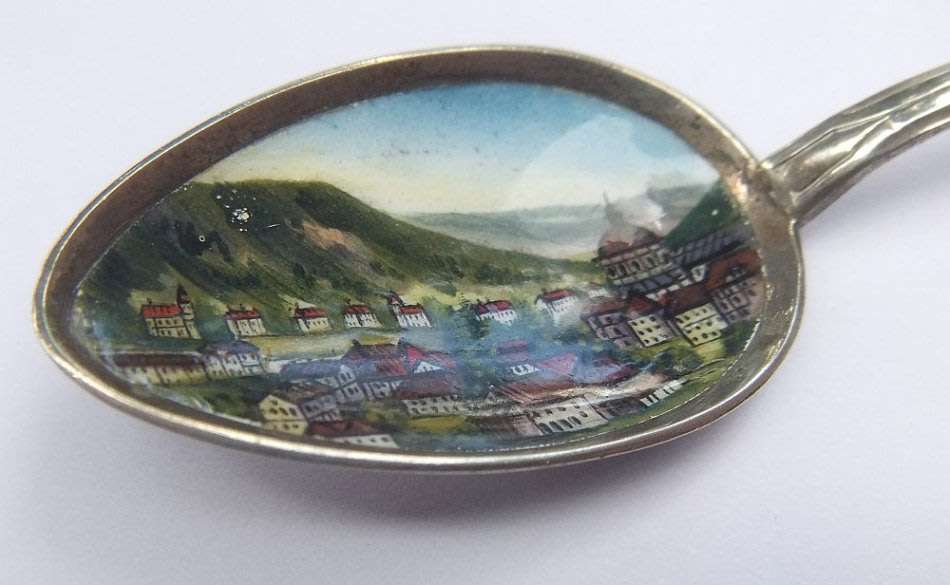 OH WOW !! A LOT OF FIVE SOLID SILVER AND ENAMEL TEASPOONS !! EXCELLENT DETAIL !! 80% SILVER CONTENT