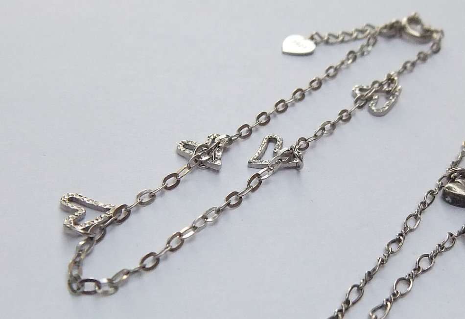 SWEET PAIR !! A DAINTY STERLING SILVER ANKLET AND STERLING SILVER BRACELET WITH HEARTS !! MUST SEE !