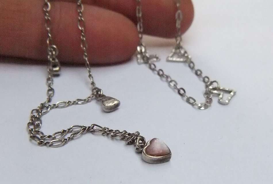 SWEET PAIR !! A DAINTY STERLING SILVER ANKLET AND STERLING SILVER BRACELET WITH HEARTS !! MUST SEE !