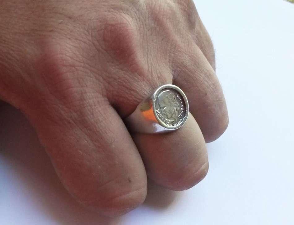 A VERY COOL LARGE VINTAGE STYLE SOLID STERLING SILVER ""COIN"" RING WITH MEXICAN FLAVOUR !!