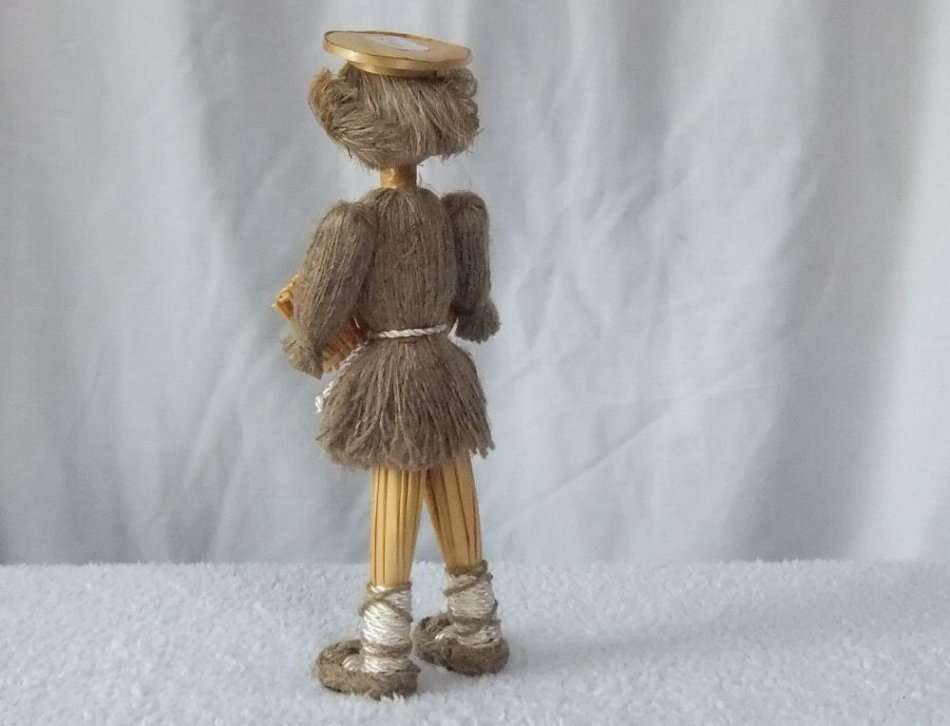 A PRETTY AND UNIQUE VINTAGE EUROPEAN GIRL ORNAMENT PLAYING THE CONCERTINA !! SUCH CHARM !!