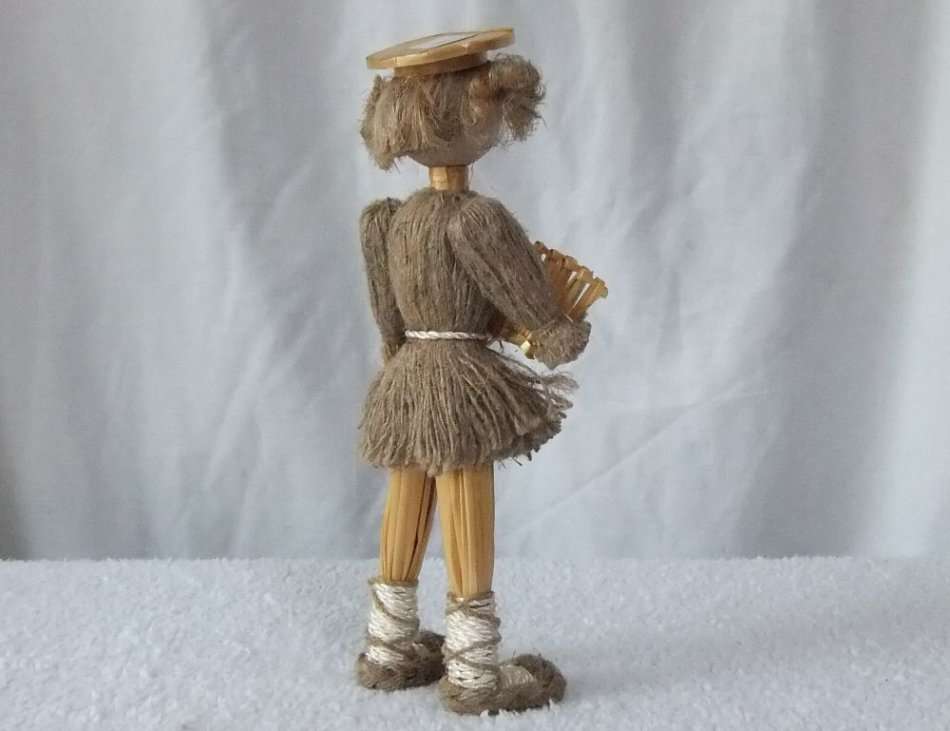 A PRETTY AND UNIQUE VINTAGE EUROPEAN GIRL ORNAMENT PLAYING THE CONCERTINA !! SUCH CHARM !!