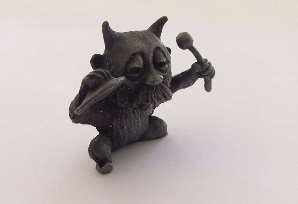 VINTAGE SOLID PEWTER MUSICAL DEVIL FIGURE
