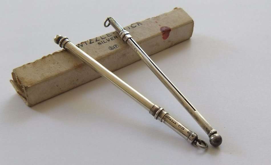 TWO VINTAGE HALLMARKED STERLING SILVER SWIZZLE STICKS BY DEAKIN & FRANCIS OF BIRMINGHAM