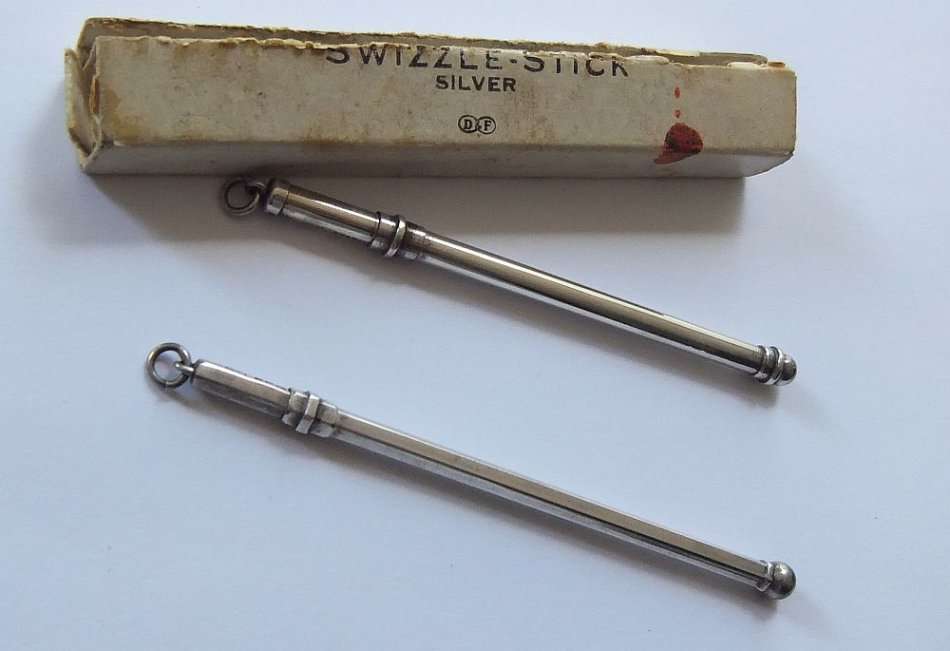 TWO VINTAGE HALLMARKED STERLING SILVER SWIZZLE STICKS BY DEAKIN & FRANCIS OF BIRMINGHAM