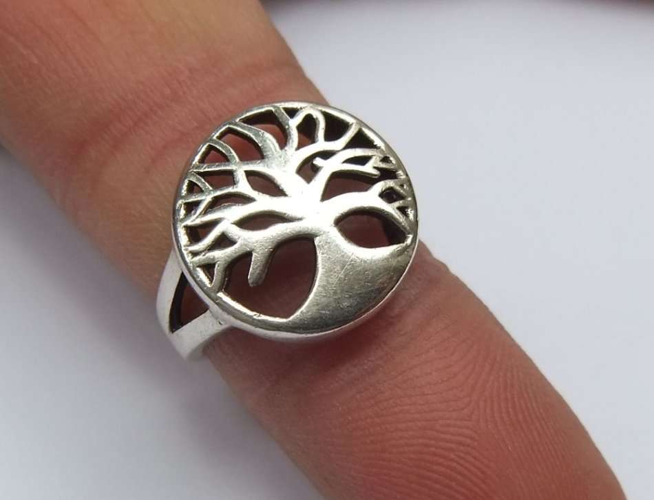 SPECIAL DEAL !! A SOLID STERLING SILVER TREE OF LIFE RING WITH STERLING SILVER TREE OF LIFE EARRINGS
