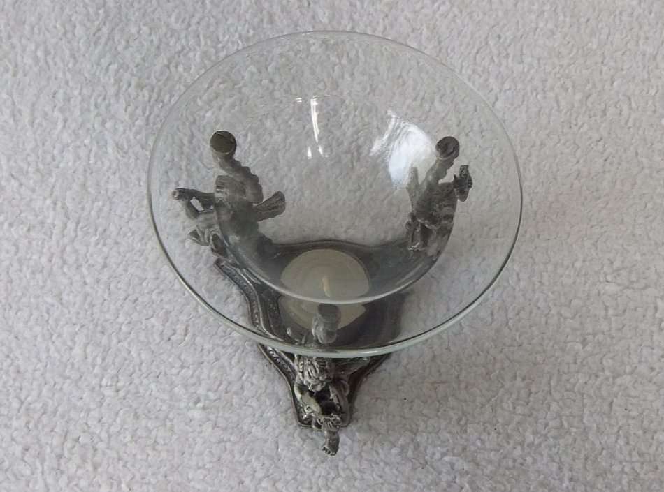 MUST SEE !! A VERY CHARMING PEWTER TYPE METAL TEE LITE HOLDER INCENSE BURNER WITH ANGEL MOTIFS !!