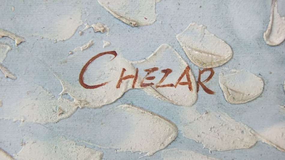 AN ORIGINAL OIL ON BOARD PARISIAN LANDSCAPE BY DECEASED RUSSIAN ARTIST BORIS CHEZAR ( 1913 - 2008 )