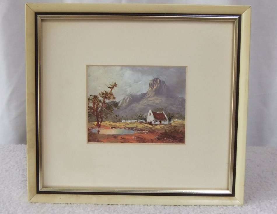AN ORIGINAL MINIATURE OIL ON BOARD LANDSCAPE BY SA ARTIST NEL MCKEITH !! ONE OF A PAIR ON OFFER !!