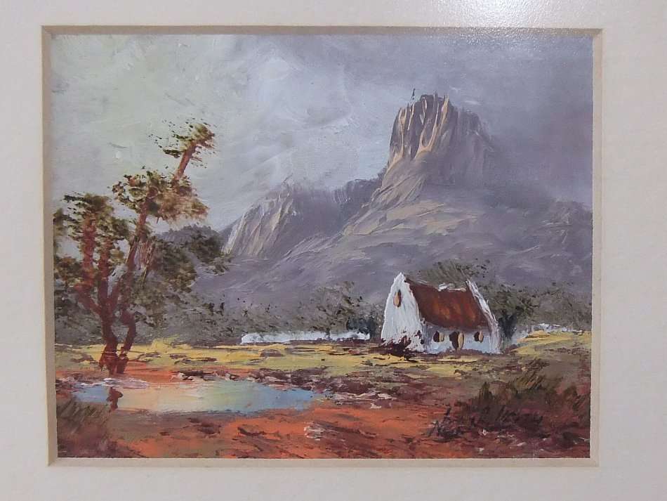 AN ORIGINAL MINIATURE OIL ON BOARD LANDSCAPE BY SA ARTIST NEL MCKEITH !! ONE OF A PAIR ON OFFER !!