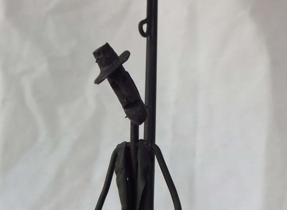 AN AWESOME VINTAGE METAL AND "ROCK" STATUE OF A MUSICIAN UNDER A LAMP POST !! MADE IN ARGENTINA !!