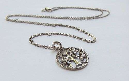 HIGH VALUE !! AN ORIGINAL PANDORA DESIGNER STERLING SILVER NECKLACE WITH TREE OF LIFE PENDANT !!