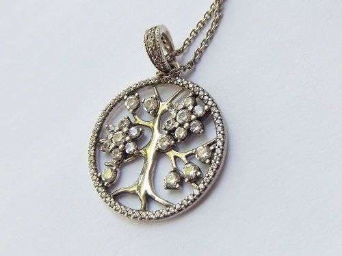 HIGH VALUE !! AN ORIGINAL PANDORA DESIGNER STERLING SILVER NECKLACE WITH TREE OF LIFE PENDANT !!