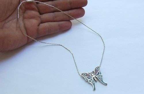 A BREATHTAKINGLY BEAUTIFUL ENAMEL ON STERLING SILVER BUTTERFLY PENDANT WITH NECKLACE !! BUILT IN !!