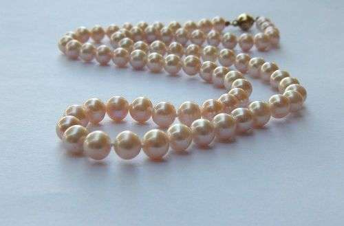 WOW !! A BEAUTIFUL GENUINE PEARL NECKLACE WITH A 9CT GOLD CLASP IN EXCELLENT CONDITION !!
