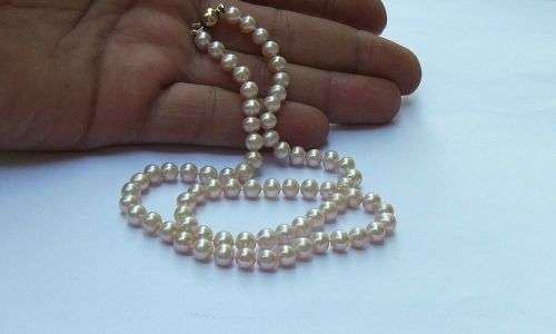 WOW !! A BEAUTIFUL GENUINE PEARL NECKLACE WITH A 9CT GOLD CLASP IN EXCELLENT CONDITION !!