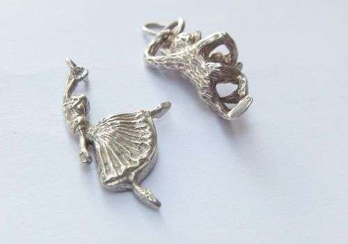 TWO SOLID STERLING SILVER VINTAGE CHARMS !! A BALLERINA AND A DRUNKEN MONKEY !! MUST HAVE !!