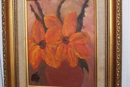 STILL LIFE - FLOWERS IN VASE - AN ORIGINAL SIGNED AND FRAMED OIL ON BOARD BY YOURS TRULY MR SILVARTI