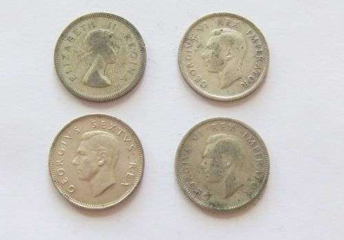 COOL FIND !! FOUR SILVER UNION OF SOUTH AFRICA SHILLING COINS !! BID FOR THE LOT !! SEE PICS !!
