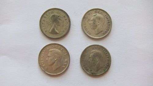 COOL FIND !! FOUR SILVER UNION OF SOUTH AFRICA SHILLING COINS !! BID FOR THE LOT !! SEE PICS !!