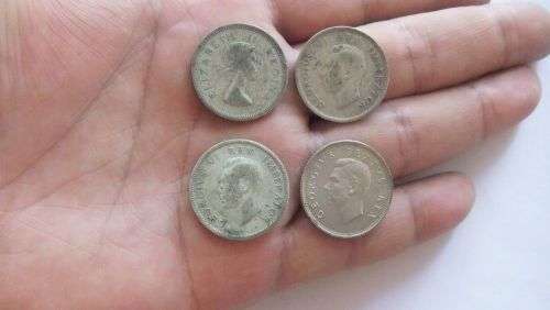 COOL FIND !! FOUR SILVER UNION OF SOUTH AFRICA SHILLING COINS !! BID FOR THE LOT !! SEE PICS !!